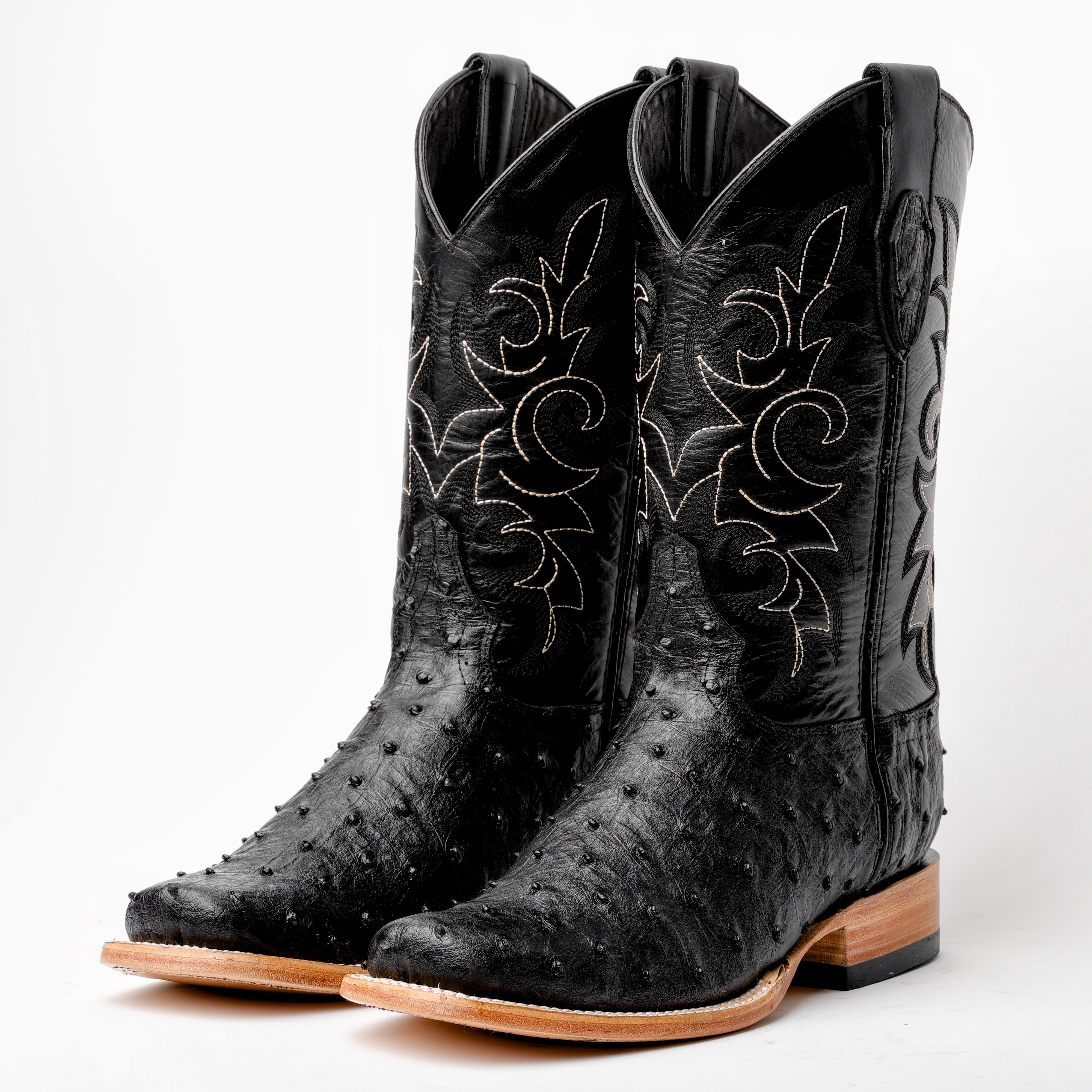 Black Ostrich Leather Boots - Rodeo Toe