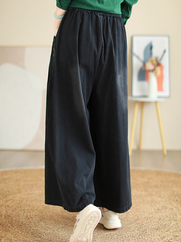 Elasticity Pleated Loose Wide Pants Jean Pants Bottoms Flared Trousers