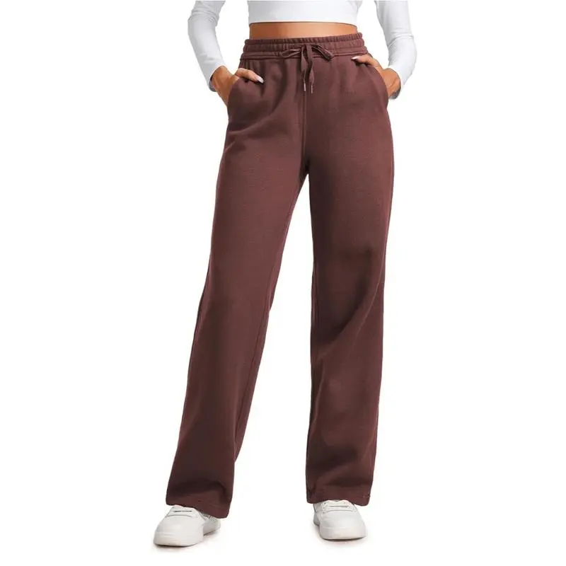 Cotton Fleece Lined Sweatpants Women Straight Leg Casual Lounge Sweat Pants