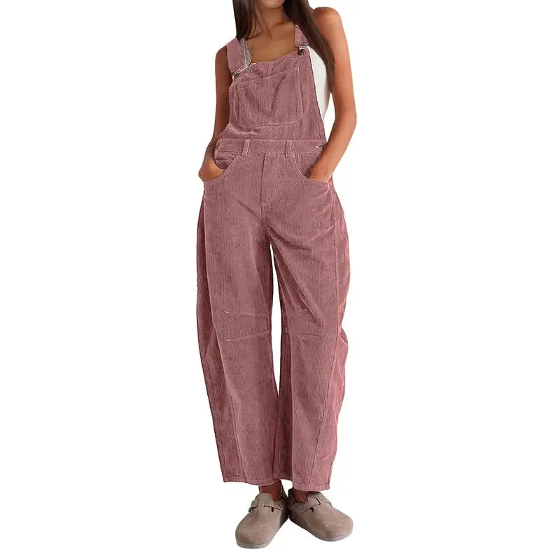 Women Barrel Wide Leg Bib Corduroy Pants