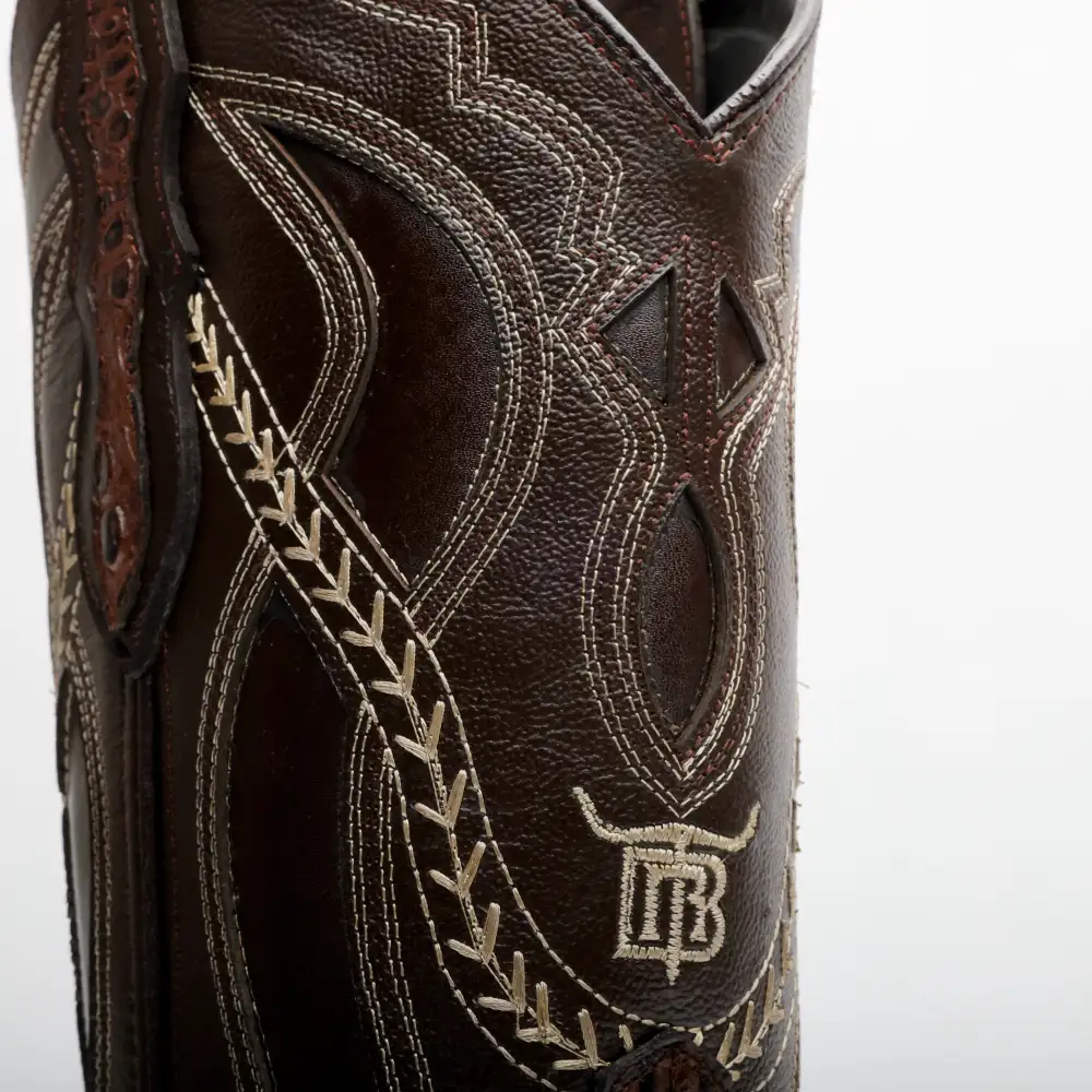 Brown Caimán Hornback Leather Boots -Square Toe