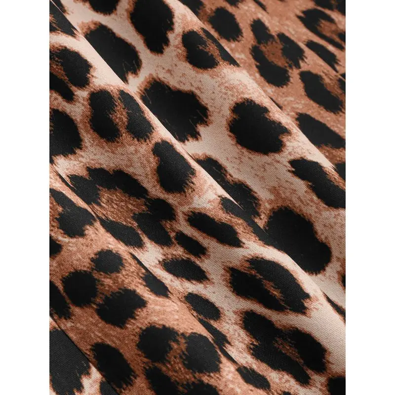 Boat Neck Leopard Print Zipper Mini Dress