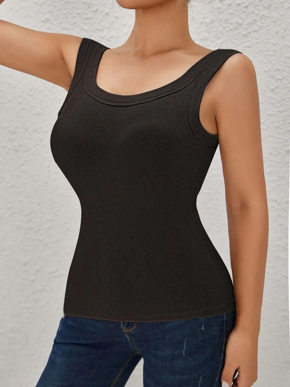 Ribbed Workout Tank Tops for Women with Built in Bra Tight Racerback Scoop Sports Tank Neck Athletic Top