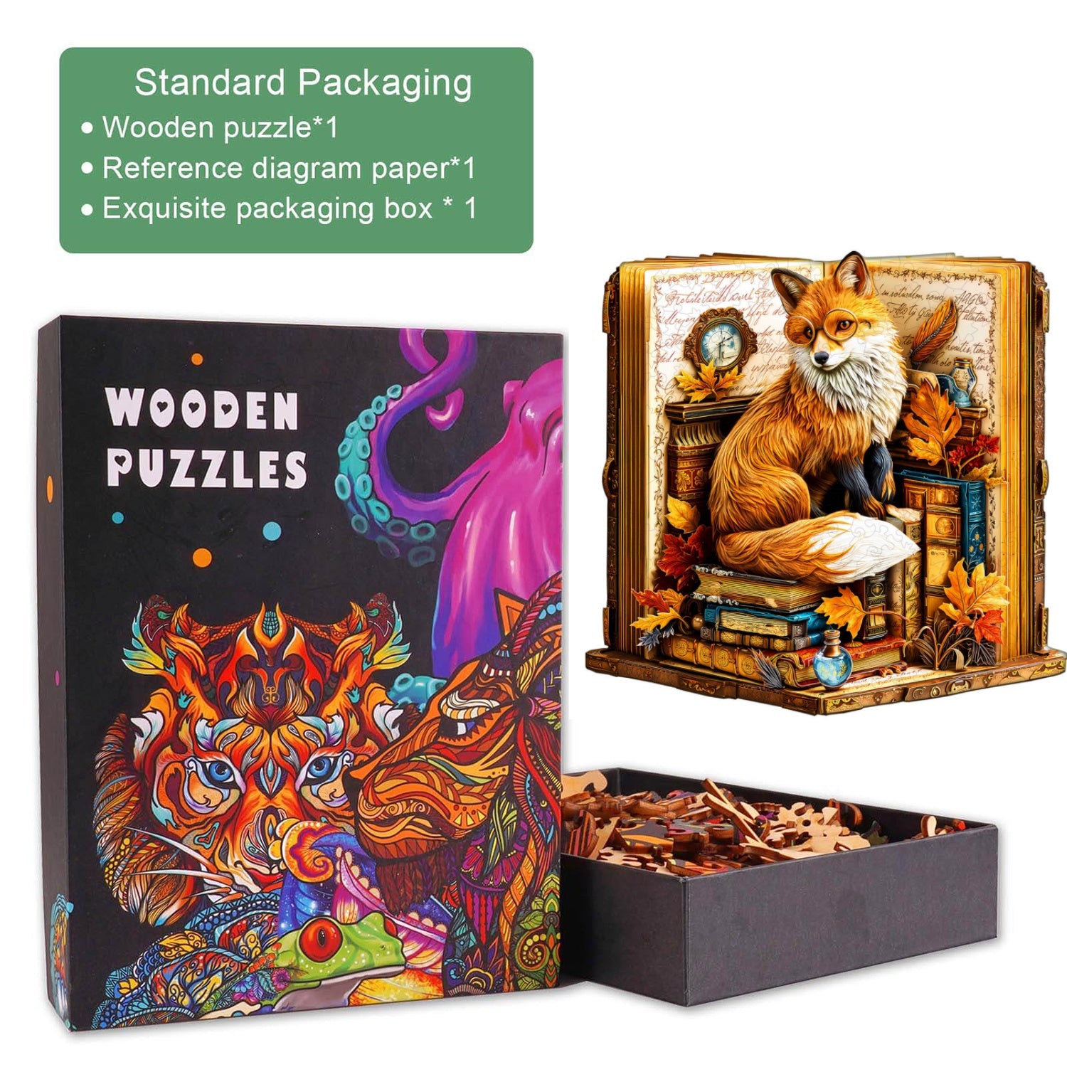 Book Fox Wooden Jigsaw Puzzle