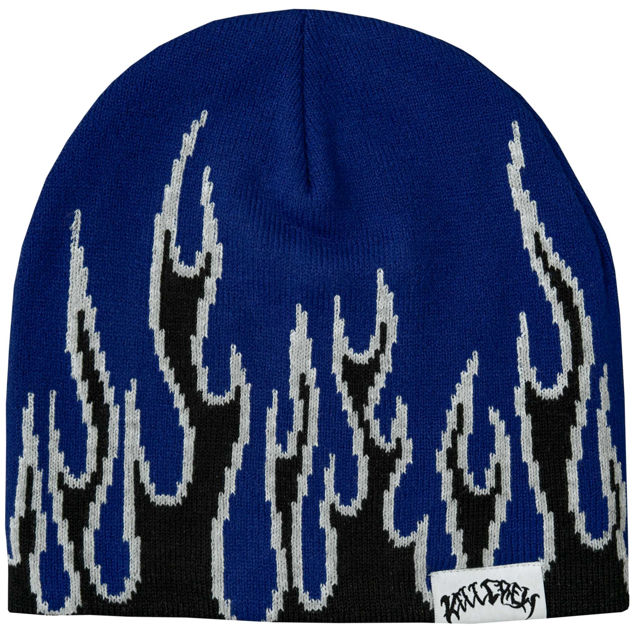 FLAME SKULL CAP BEANIE - BLUE / BLACK