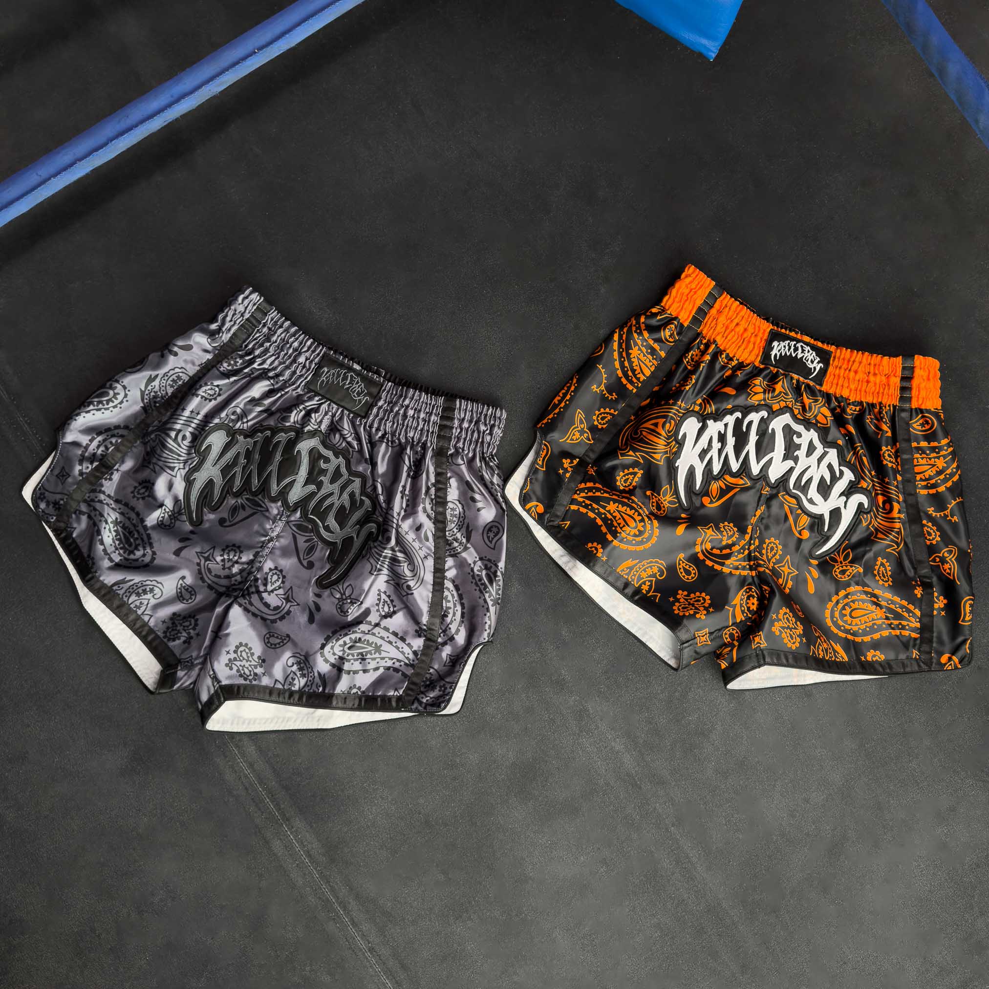 BANDANA FIGHT SHORTS - BLACK / ORANGE