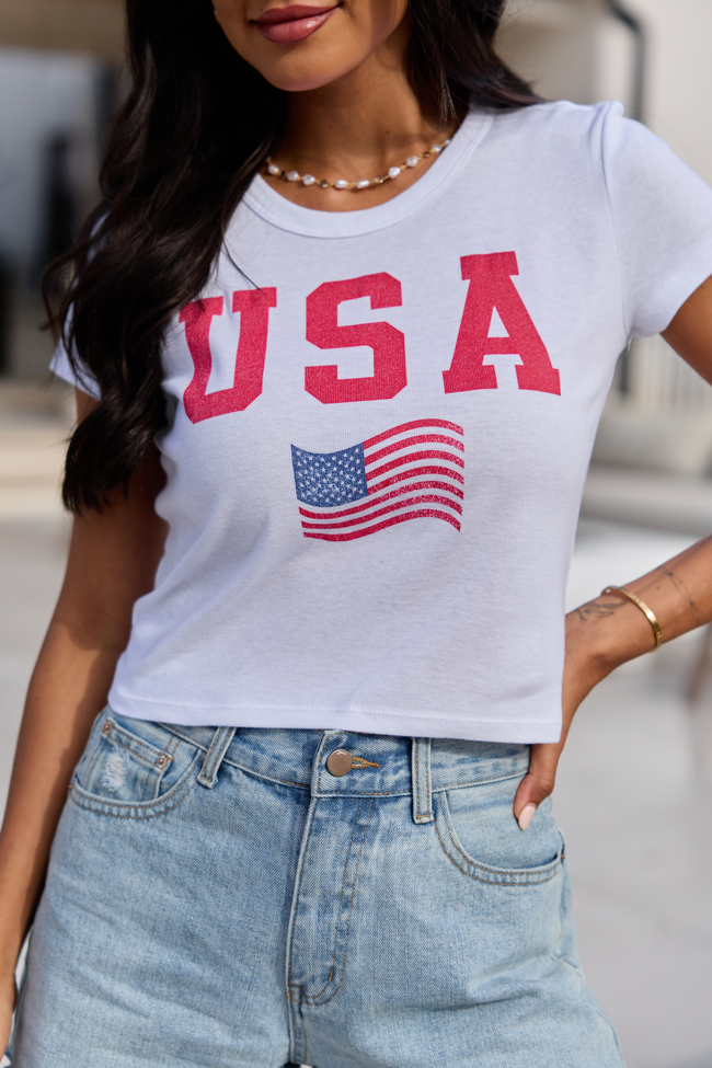 USA Block Flag White Baby Graphic Tee