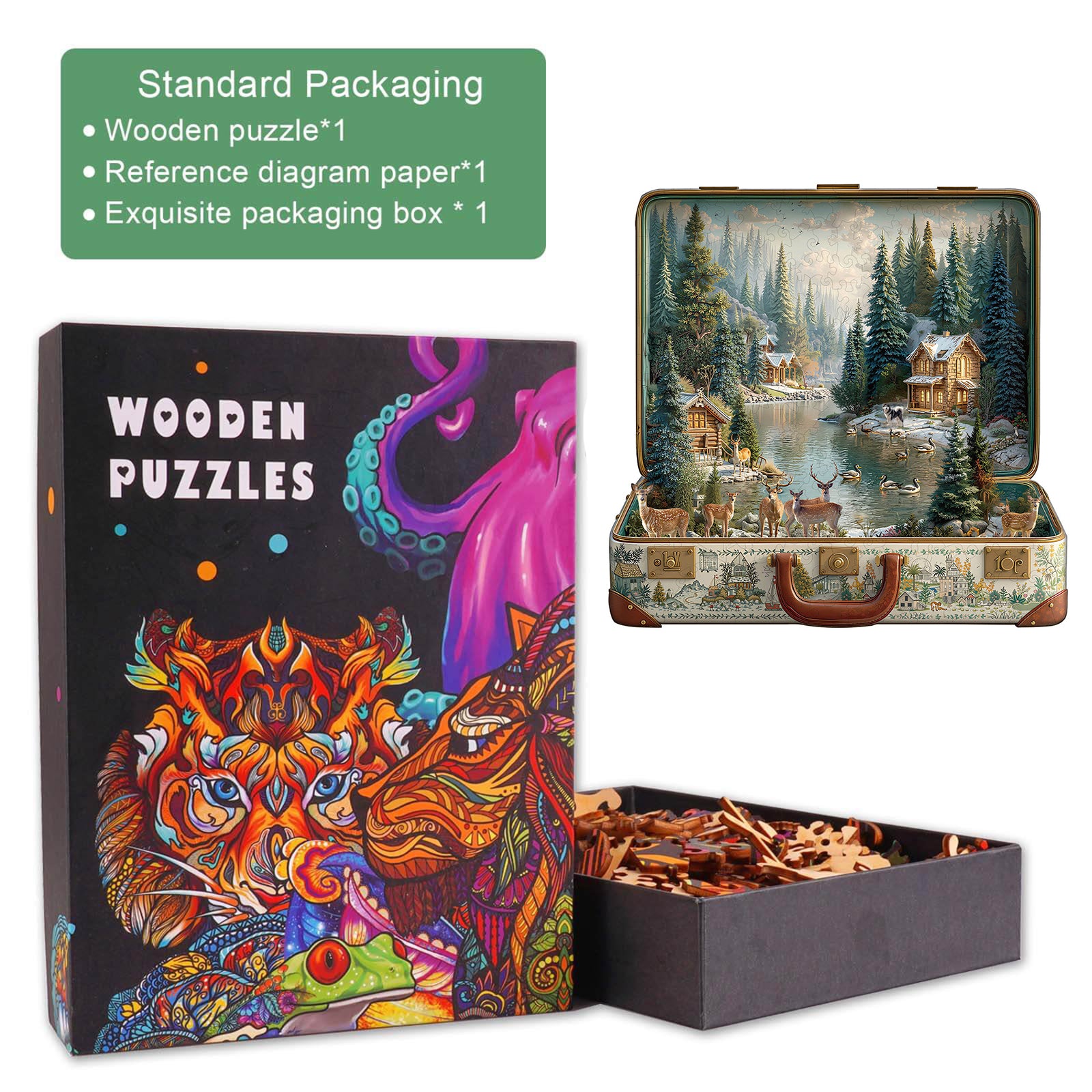 Suitcase Scenery-Nordic Forest Wooden Jigsaw Puzzle