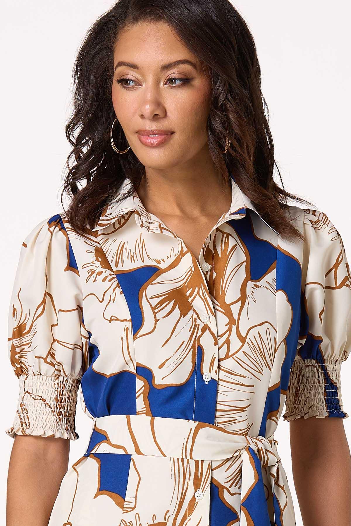 Bold Floral Puff Sleeve Dress