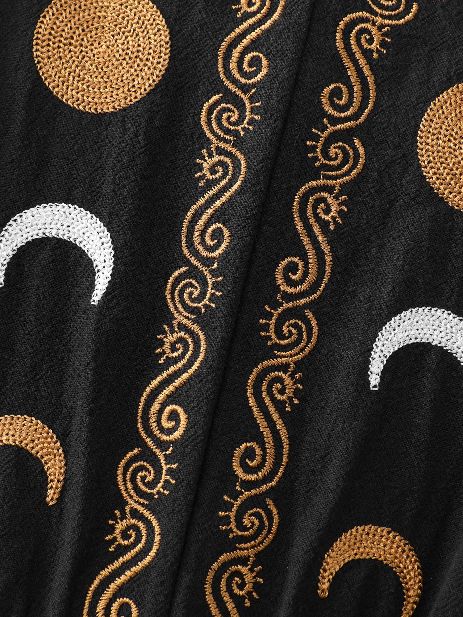 Cotton Star Moon Embroidered Shirred Midi Dress