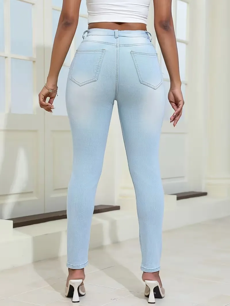 Women's Fashion Yellow Ripped Distressed Skinny Jean Slim Fit Denim Pants