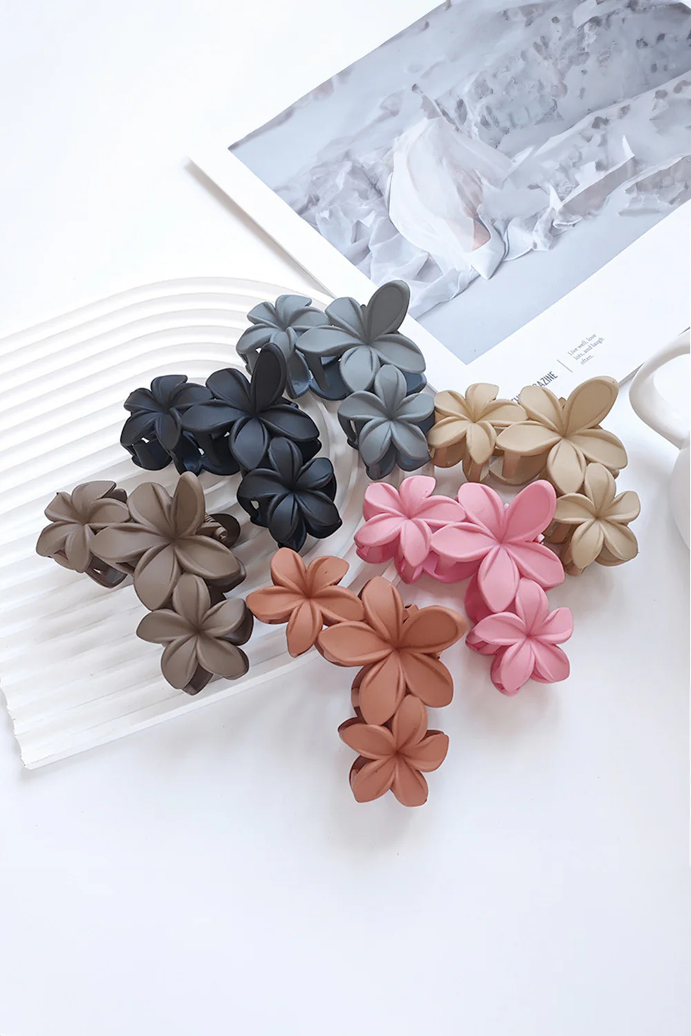 Pink 3D Flower Plastic Resin Hair Claw