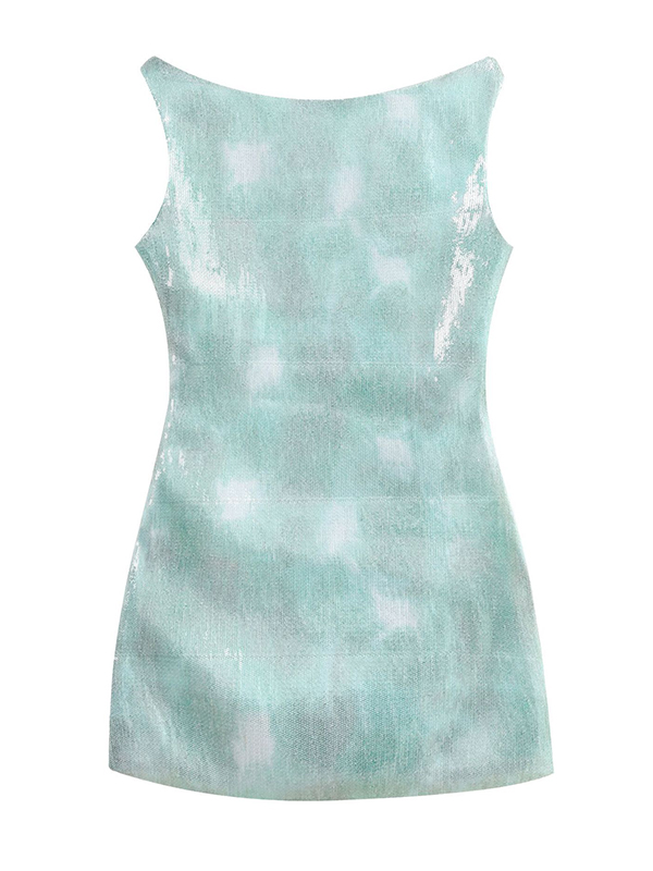 Shiny Sequinned Sleeveless Off-The-Shoulder Wrap Sexy Mini Dresses