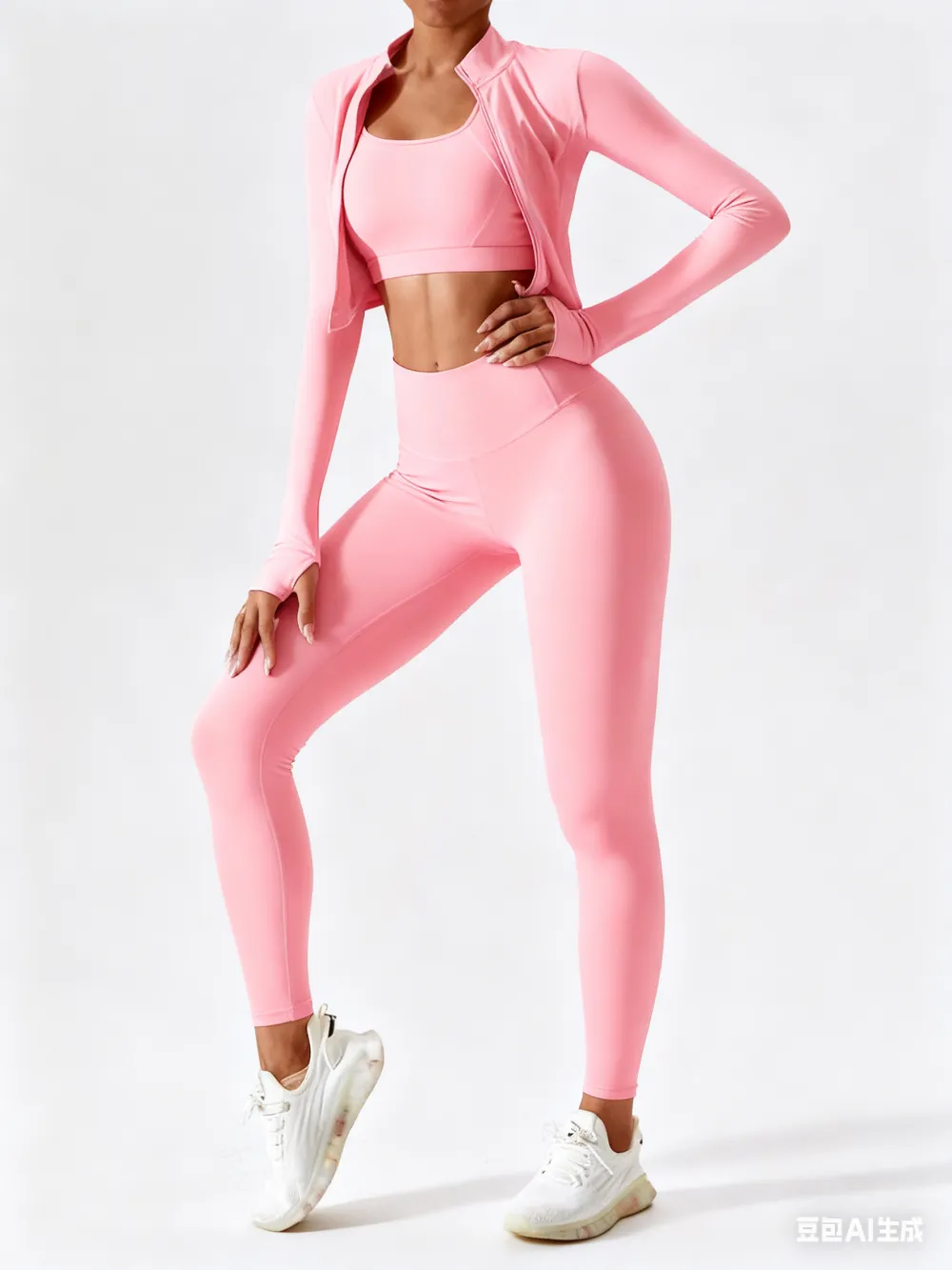 Women's Solid Criss Top & High Waist Leggings & Jacket Set