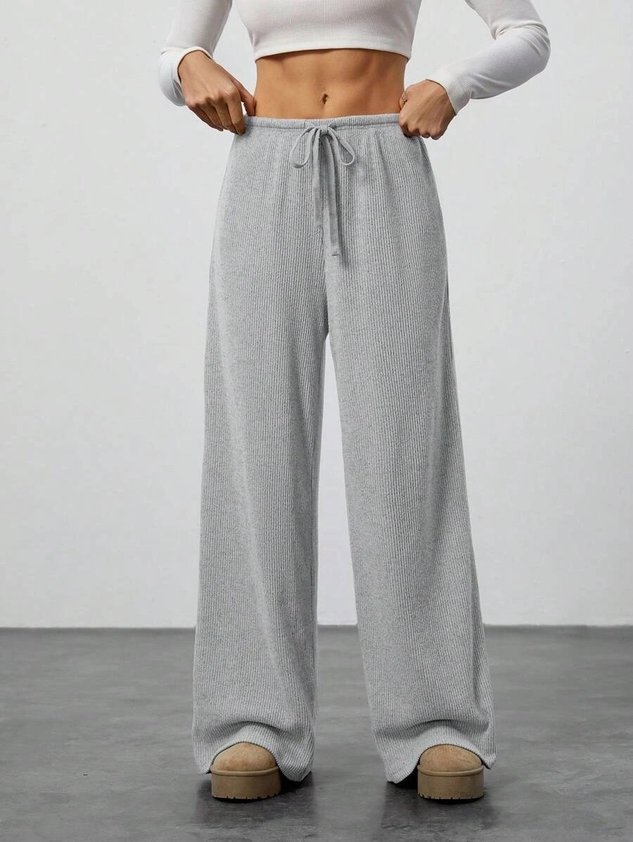 Women's  Elastic Waist H-Line Wide Leg Pants Daily Going Out Pants Khaki Casual Split Joint Plain Spring/Fall Pants