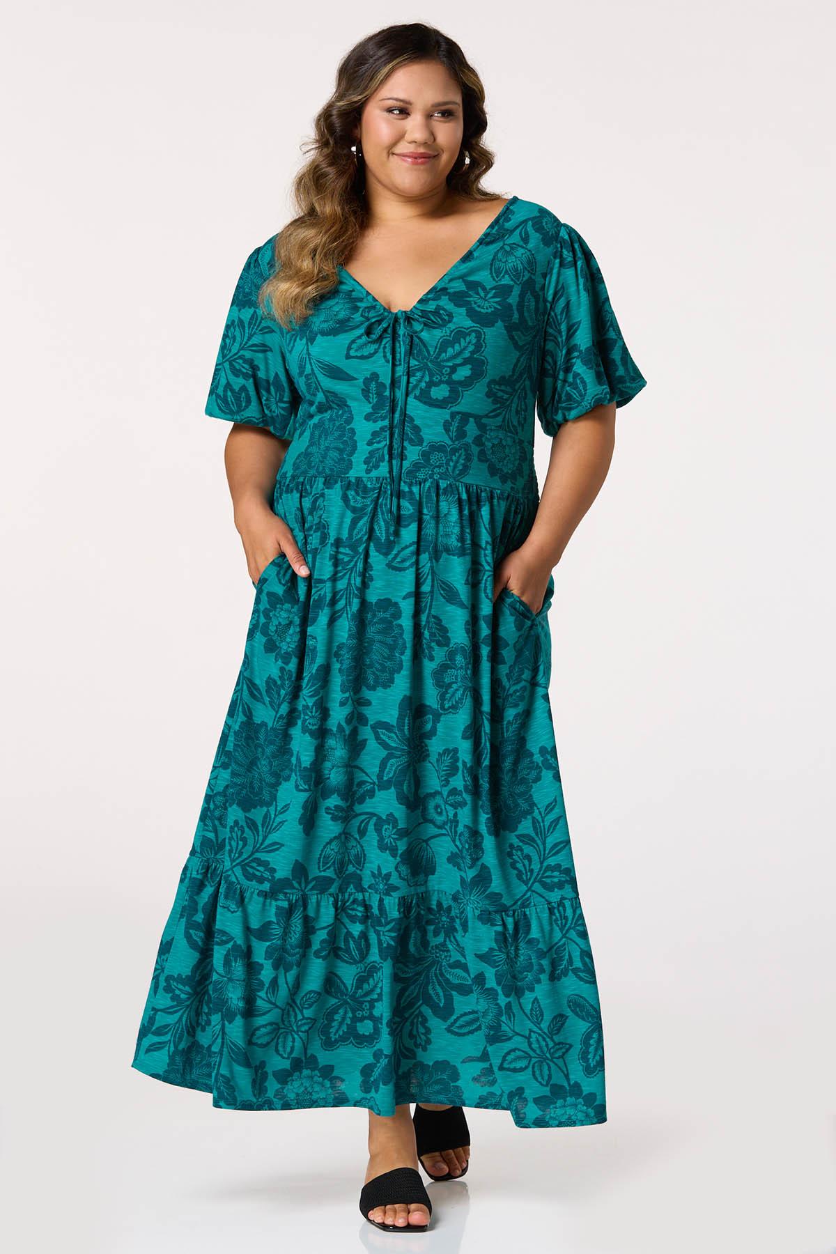 Plus Size Floral Bubble Sleeve Dress
