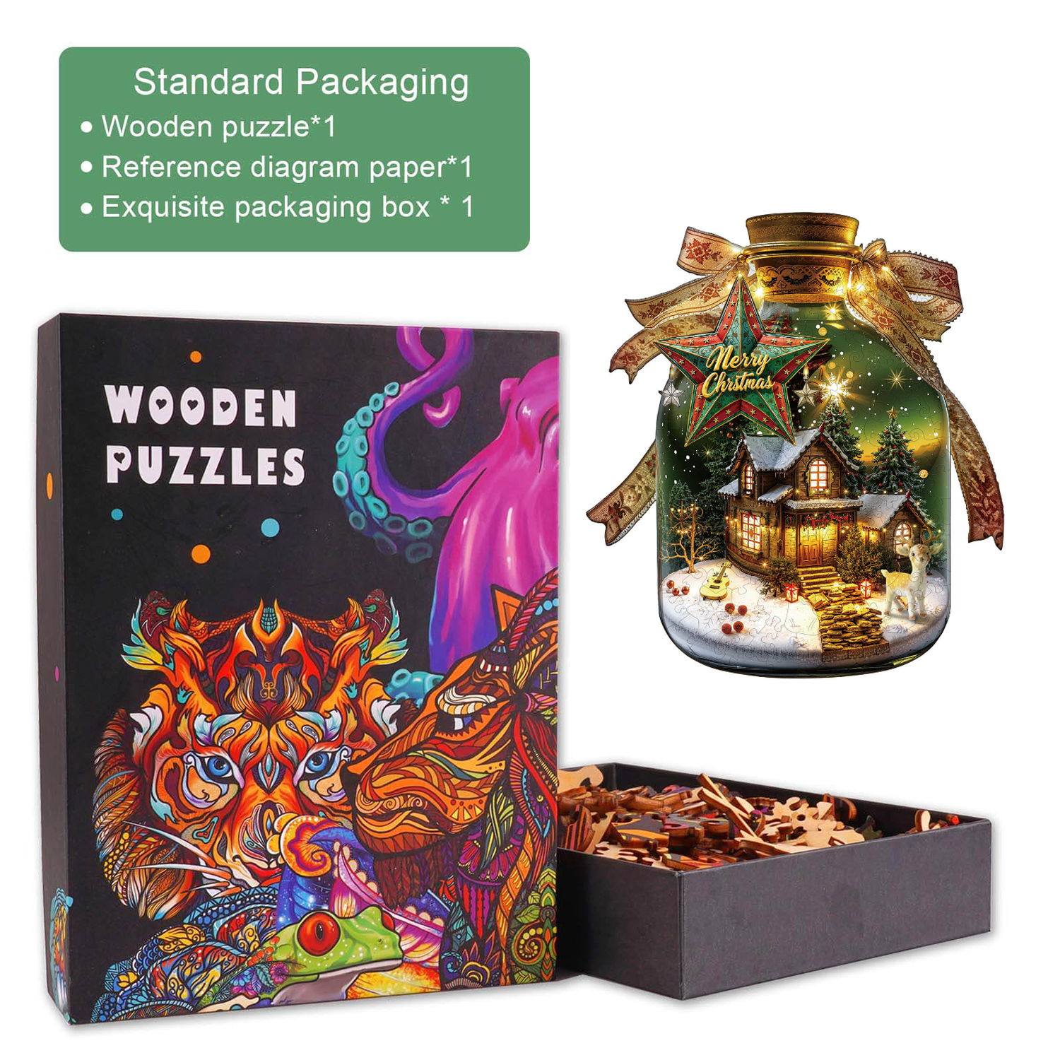 Christmas message in a bottle Wooden Jigsaw Puzzle