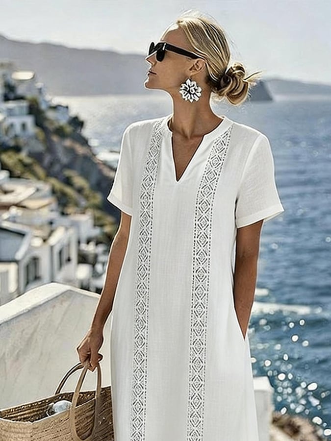 Women's Casual V-neck Short-sleeved Vacation Dress- Fast Shipping