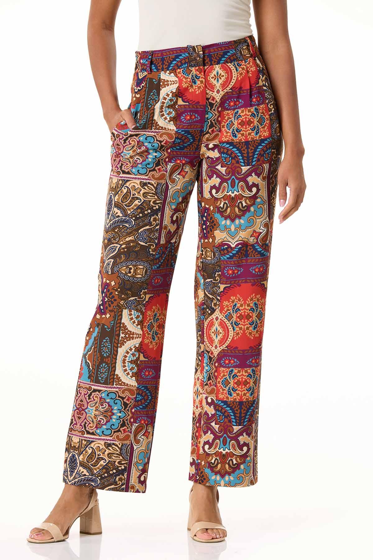 Printed Patchwork Wide Leg Pants