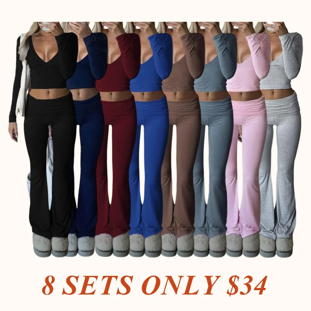 Slim-Fit Crop Top & Pants Two-Piece Set