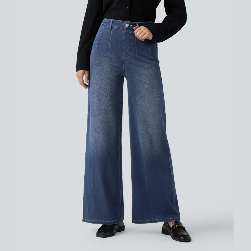 Halara Flex High Waisted Tummy Control Wide Leg Casual Jeans with Pockets