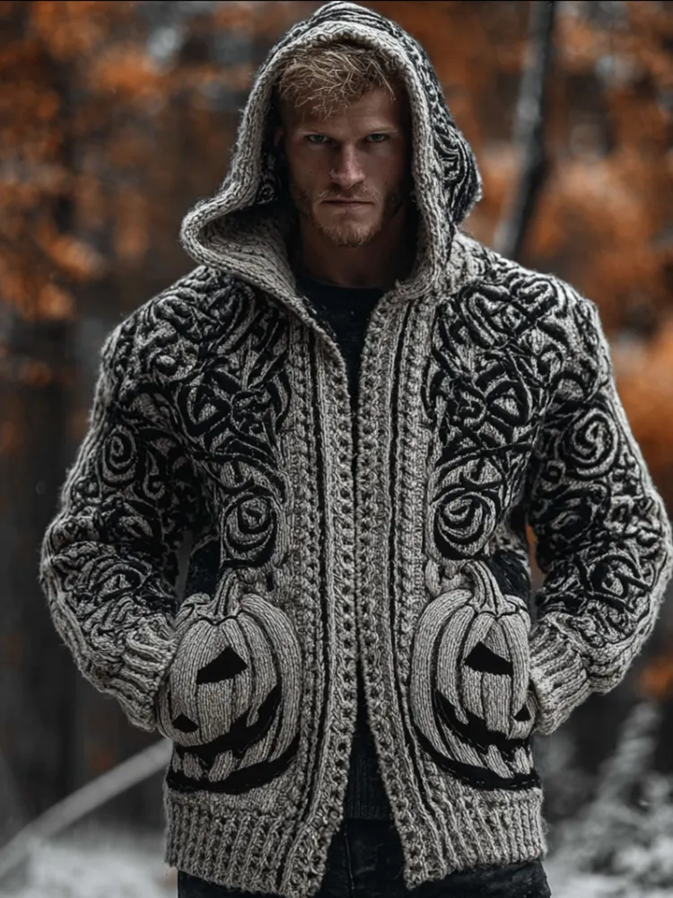 Viking Men's Autumn And Winter Warmth Knit Hooded Sweater Jacket