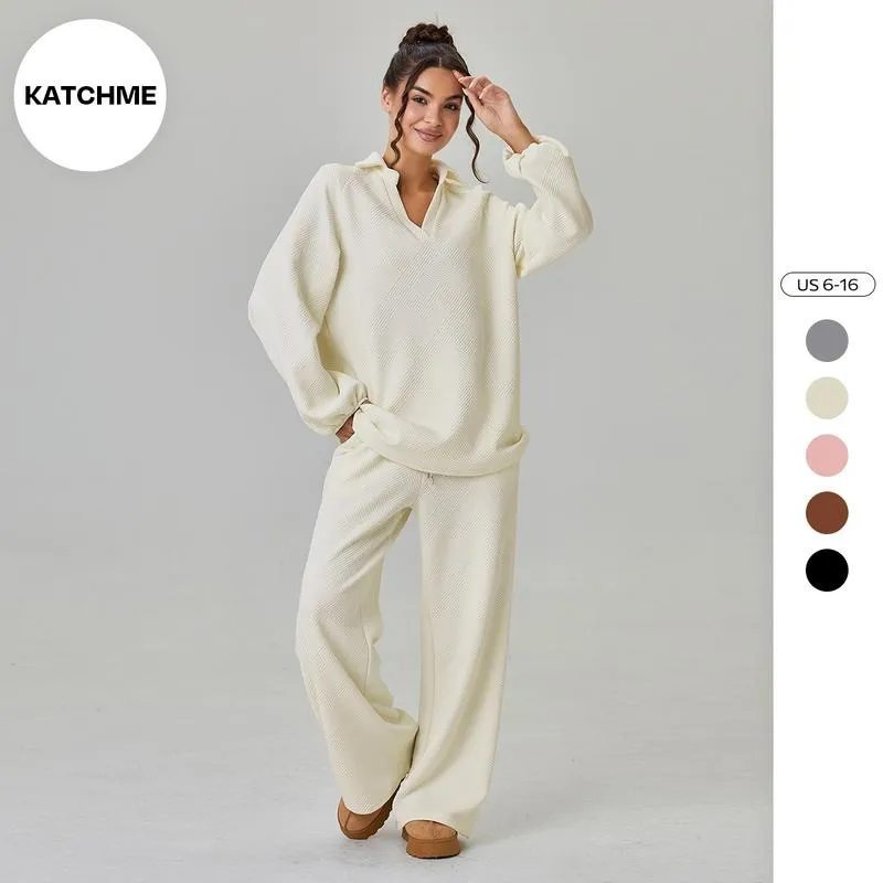 Women's Slouchy Solid Color V-Neck Loose Textured Pullover