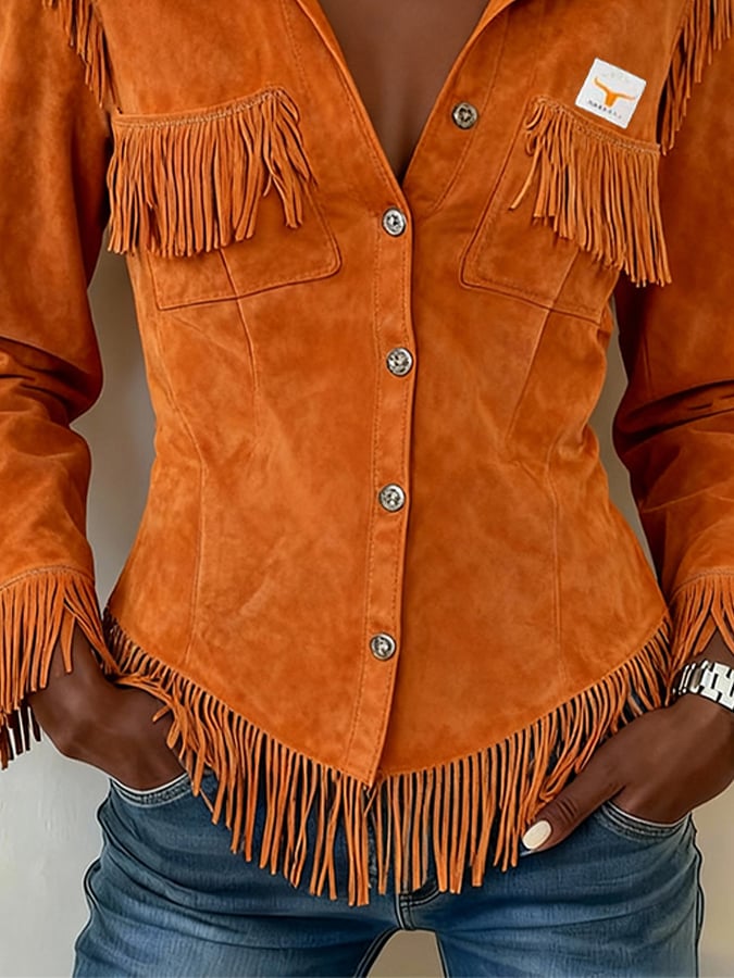 Women's Retro V-neck Long-sleeved Tassel Shirt