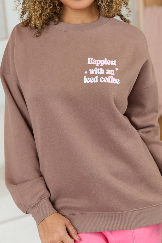 Happiest With An Iced Coffee Mocha Graphic Sweatshirt