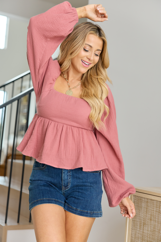 Liora Mauve Tie Back Peplum Top