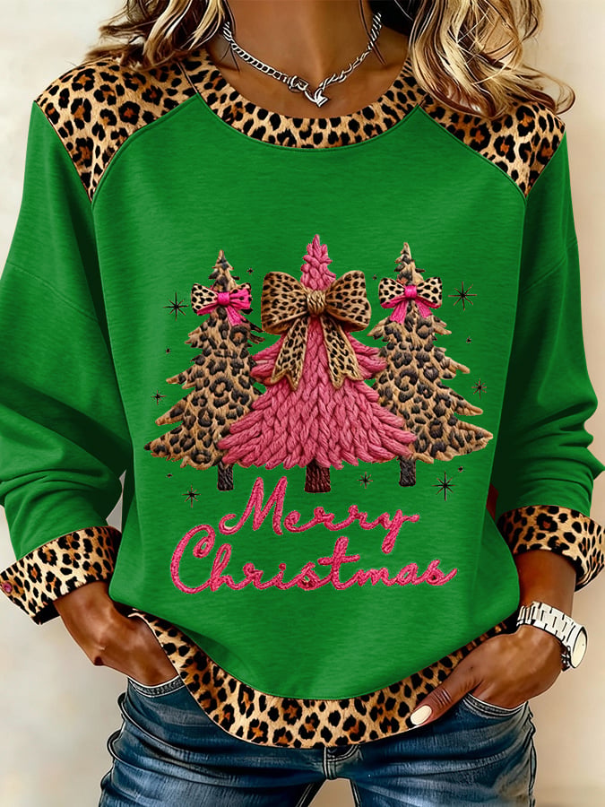 Women's Retro Christmas Season Artistic Pattern Patchwork Casual Sweatshirt