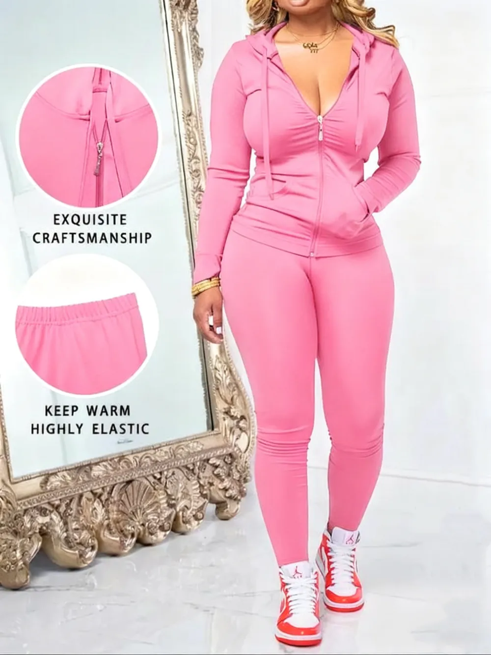 Women's Fall Zipper Hoodie and Skinny Pants Set