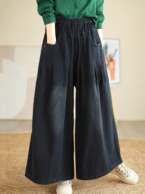 Elasticity Pleated Loose Wide Pants Jean Pants Bottoms Flared Trousers