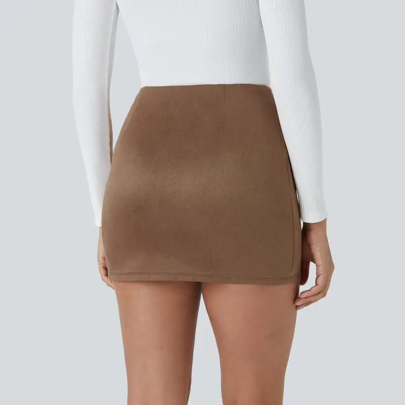 High Waisted 2-in-1 Bodycon Suede Mini Casual Skirt