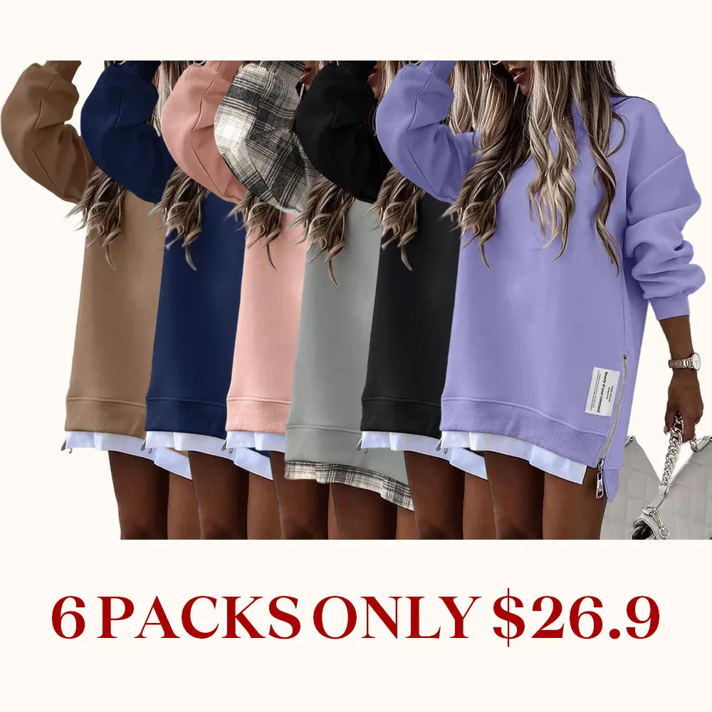 Women's pullover sweatshirt with slit casual dress