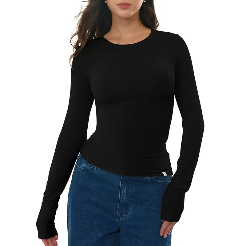 Women's Merino Wool Blend Long-Sleeved Crew Neck Top