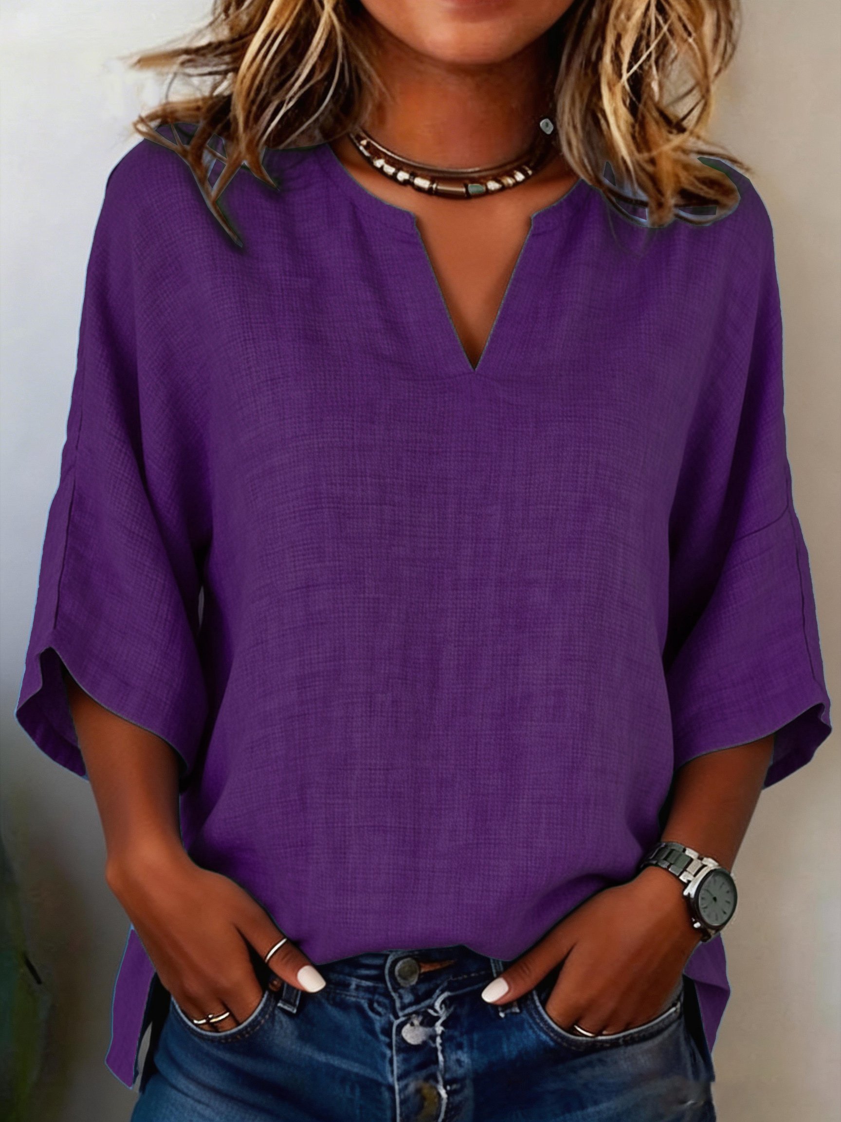 Women's Casual Solid Color Cotton Linen Top