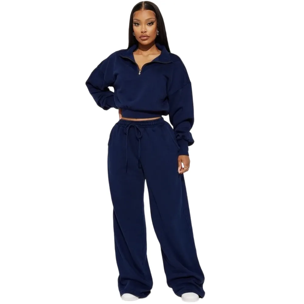 Wide-leg jogging pants and loose sweatshirt two-piece set