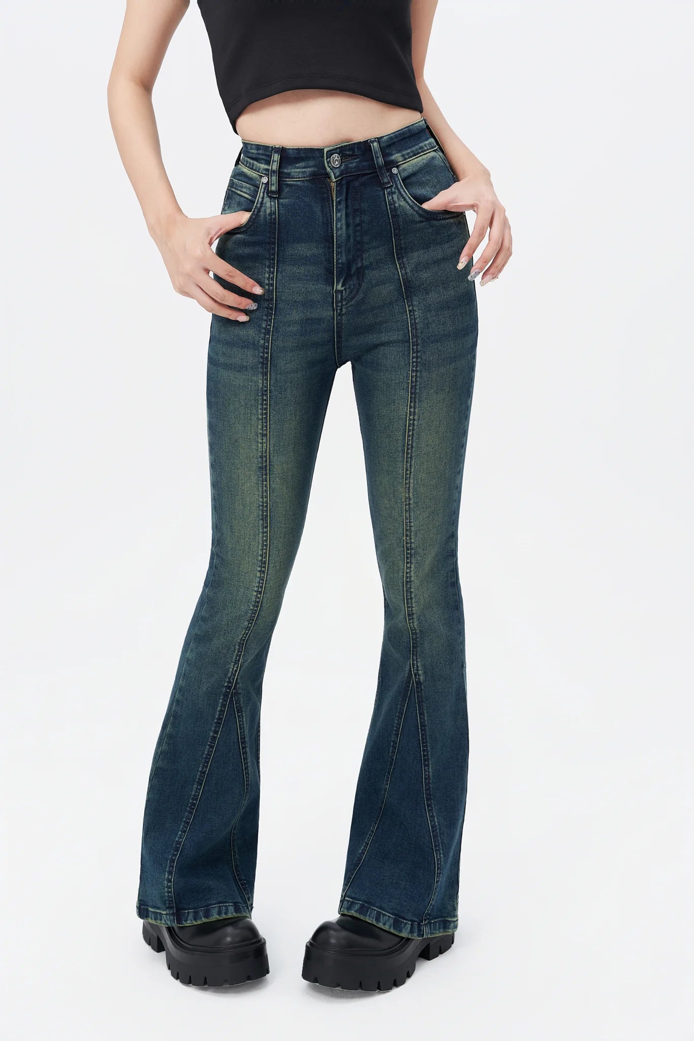 Bohemian Feels Raw Hem Stretch Flare Jeans