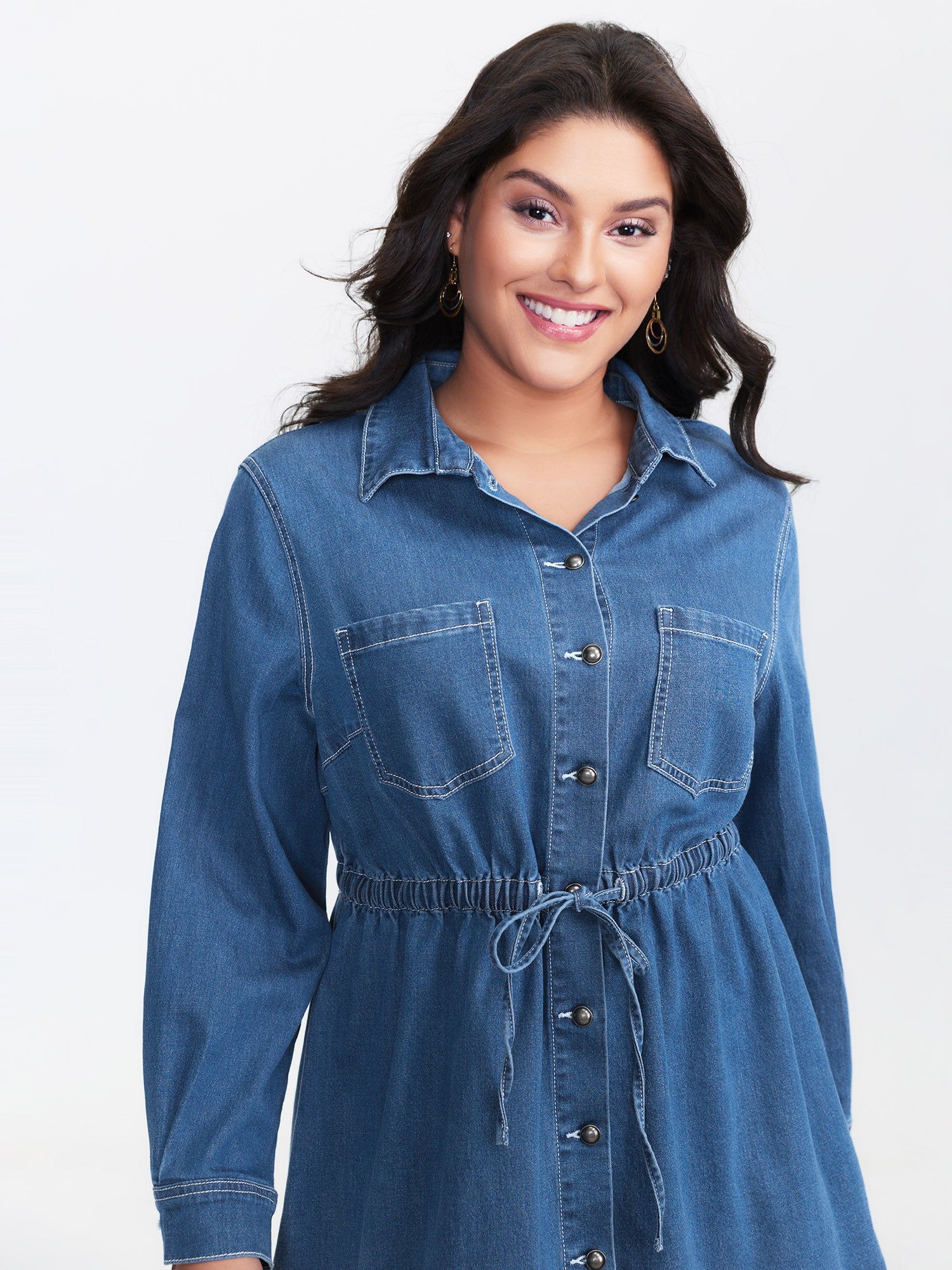 Denim Waist-Defining Shirt Dress