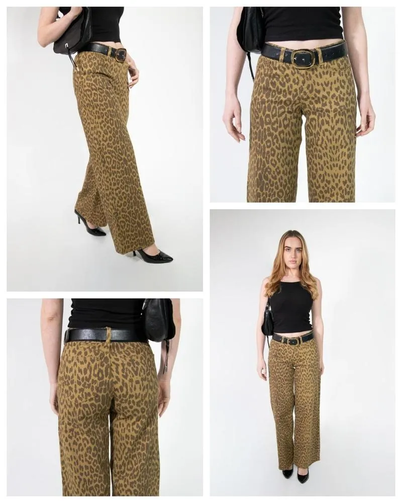 Mid-low Rise Baggy Jeans Stretchy Wide Leg for Women Distressed Pants