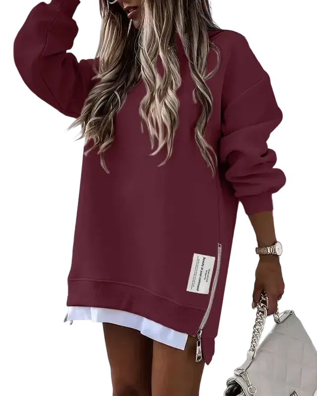 Women's pullover sweatshirt with slit casual dress