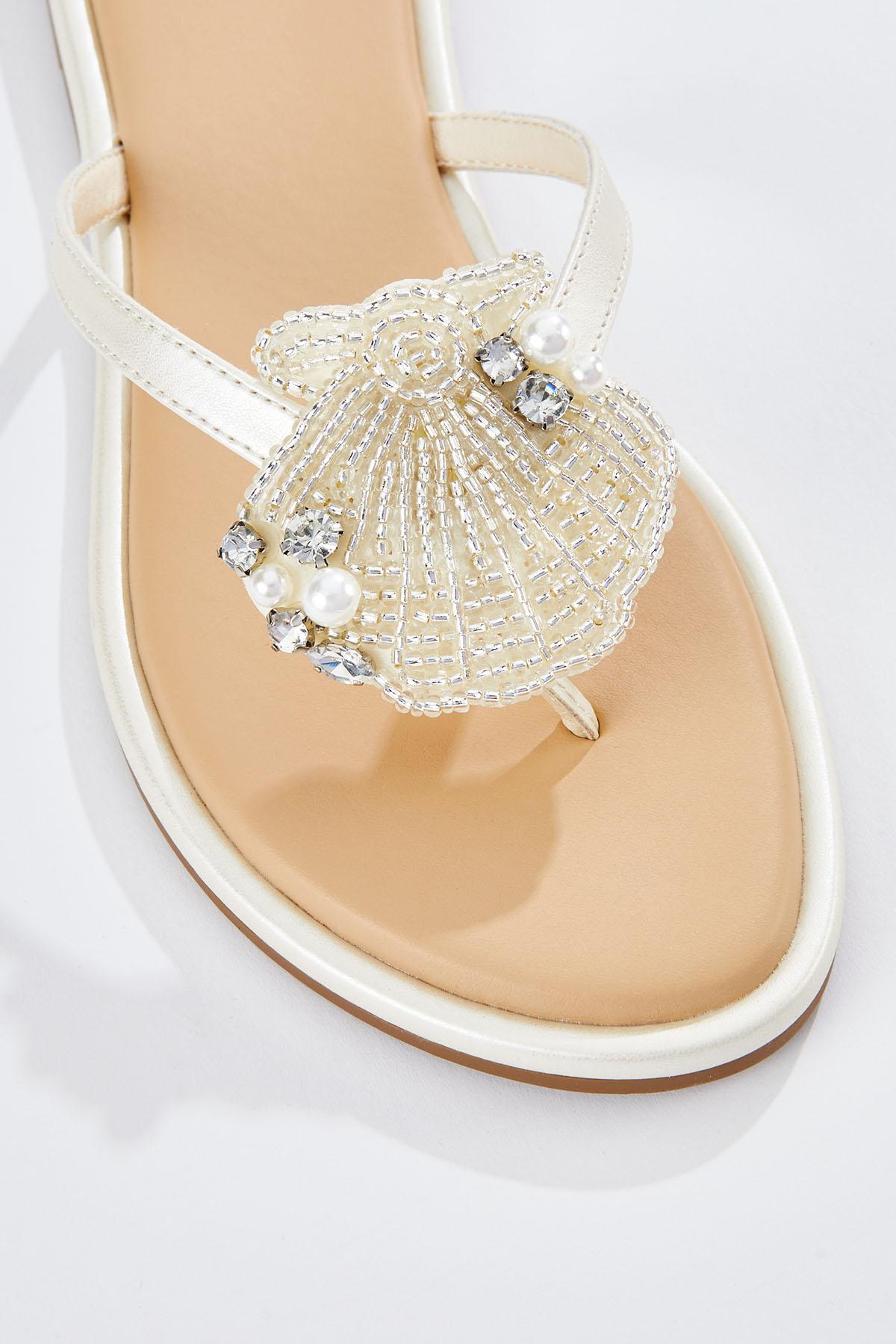 Embellished Shell Thong Sandals