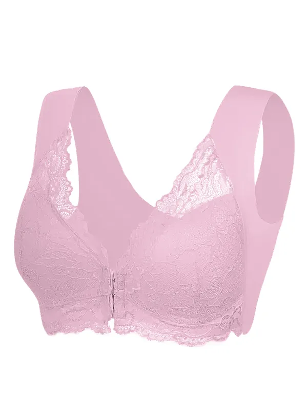 Women's Contrast Lace Hook & Eye Front PushUp Bra