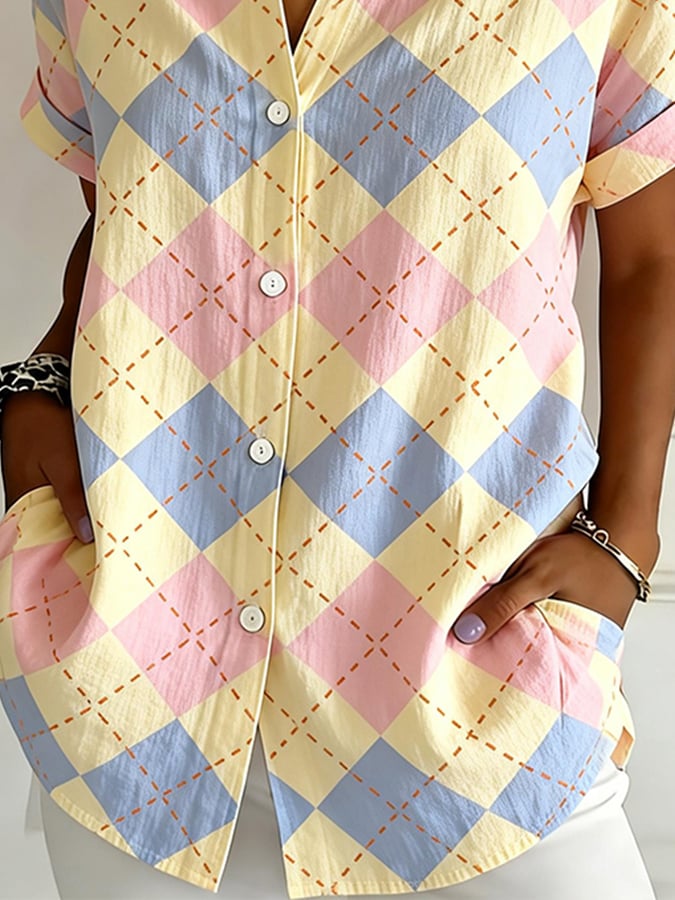 Women's Casual Collared Striped Print Shirt