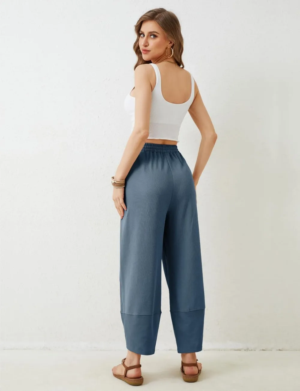 Women's Wide Leg Harem Pants Casual Palazzo Pants with Pockets High Waist Relaxed Fit