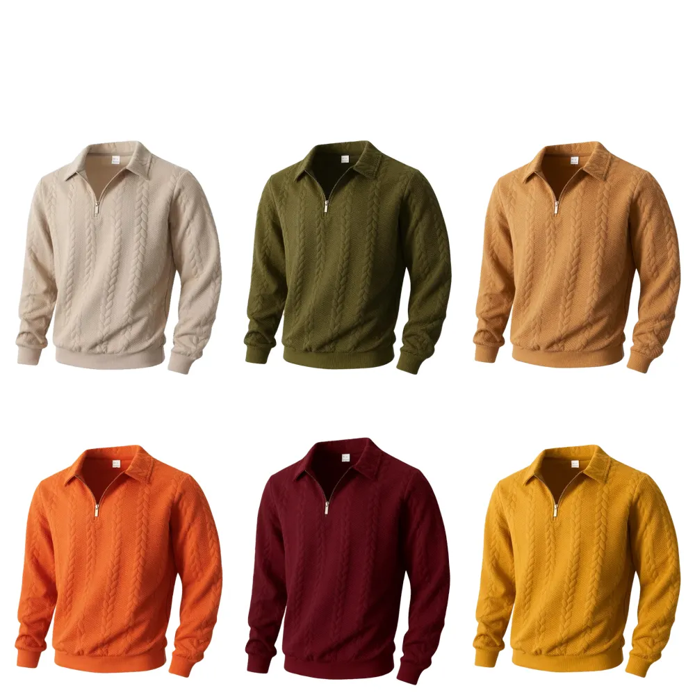Men's Autumn/Winter Cable Knit Half-Zip Sweater - Vintage Polo Shirt Style