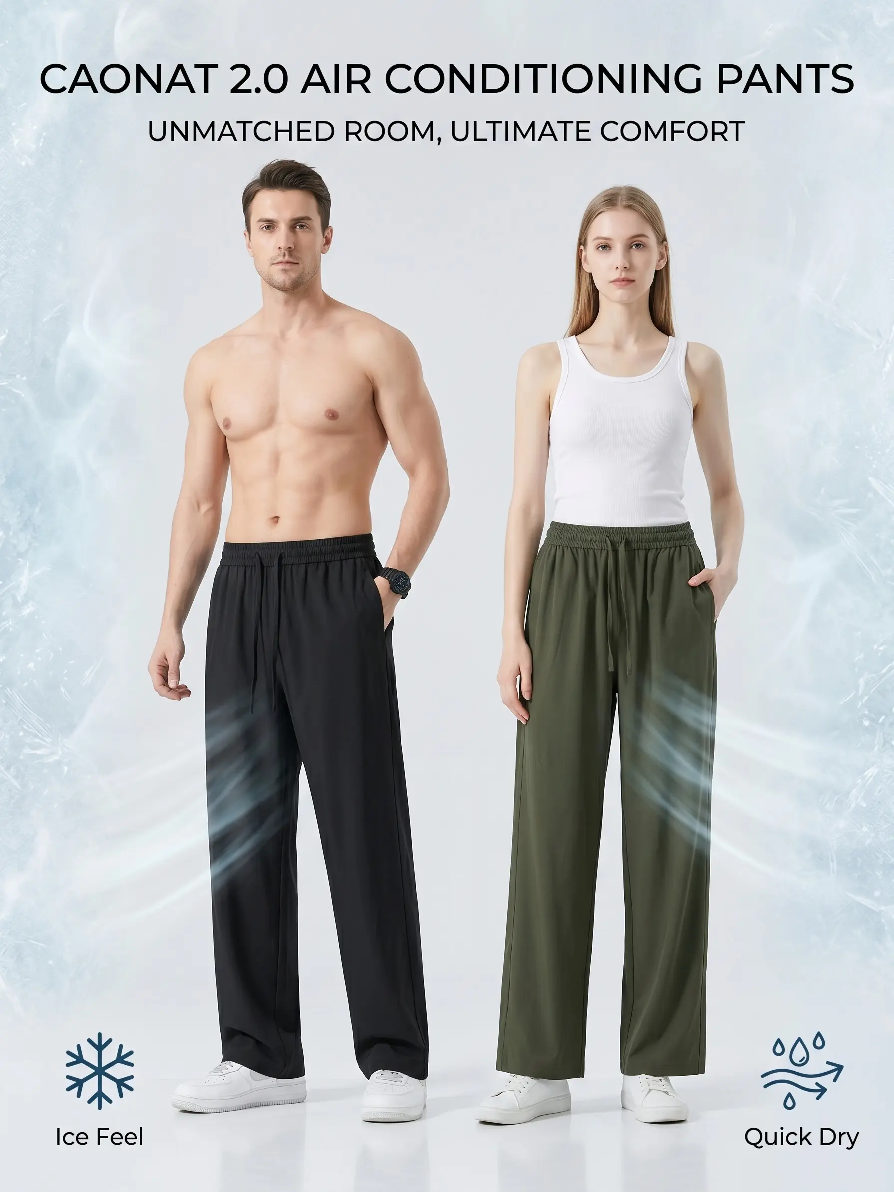 air conditioning pants, Ice Cooling Straight Pants, Unisex Lightweight Breathable Stretch Basic Plain All-Seasons Summer Casual Trousers