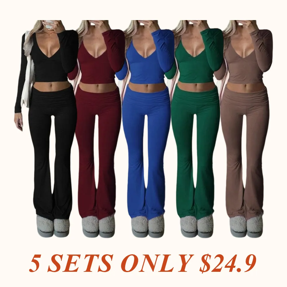 Slim-Fit Crop Top & Pants Two-Piece Set