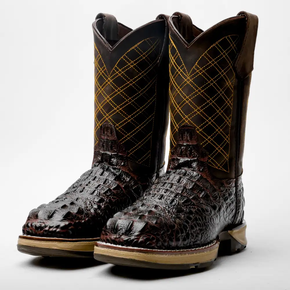 Brown Caiman Neck Leather Boots With 3D Lightweight Sole - Composite Toe